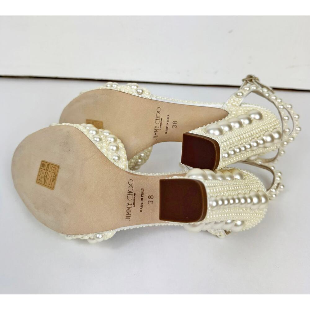 ❗️SOLD❗️JIMMY CHOO SACARIA 100 PEARL EMBELLISHED BLOCK HEEL SANDALS - Picture 9 of 11